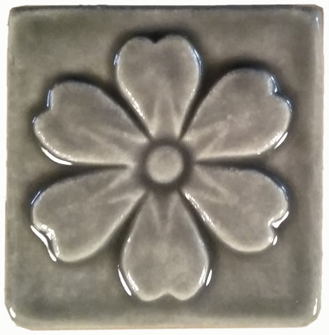 Blossom 3"x3" Ceramic Handmade Tile - Gray Glaze