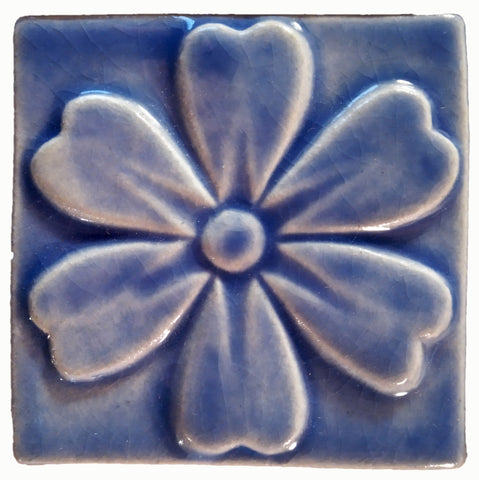 Blossom 4"x4" Ceramic Handmade Tile - Watercolor Blue Glaze