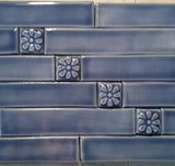 1"x6" Border Handmade Ceramic Field Tile - grouping shown with 1x1 flowers