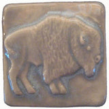 Buffalo facing right 2"x2" Ceramic Handmade Tile - Celadon Glaze