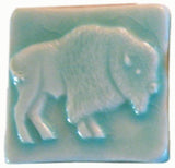 Buffalo facing right 2"x2" Ceramic Handmade Tile - Pacific Blue Glaze
