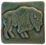 Buffalo facing right 2"x2" Ceramic Handmade Tile - Spearmint Glaze