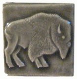 Buffalo facing right 2"x2" Ceramic Handmade Tile - Gray Glaze