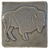 Buffalo facing right 4"x4" Ceramic Handmade Tile - Gray Glaze