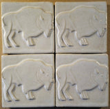 Buffalo facing right 4"x4" Ceramic Handmade Tile - White Glaze Group