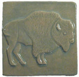 Buffalo facing right 4"x4" Ceramic Handmade Tile - Celadon Glaze