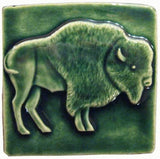 Buffalo facing right 4"x4" Ceramic Handmade Tile - Leaf Green Glaze