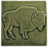 Buffalo facing right 4"x4" Ceramic Handmade Tile - Spearmint Glaze
