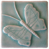 Butterfly 3"x3" Ceramic Handmade Tile - Pacific Blue Glaze