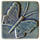 Butterfly 3"x3" Ceramic Handmade Tile - Watercolor blue Glaze