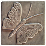 Butterfly 4"x4" Ceramic Handmade Tile - Gray Glaze