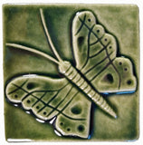 Butterfly 4"x4" Ceramic Handmade Tile - Leaf Green Glaze