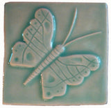 Butterfly 4"x4" Ceramic Handmade Tile - Pacific Blue Glaze