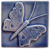 Butterfly 4"x4" Ceramic Handmade Tile - Watercolor Blue Glaze