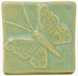 Butterfly 2"x2" Ceramic Handmade Tile - Celadon Glaze