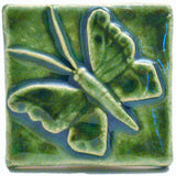 Butterfly 2"x2" Ceramic Handmade Tile - Leaf Green Glaze