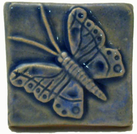 Butterfly 2"x2" Ceramic Handmade Tile - Watercolor Blue Glaze