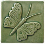 Butterfly 4"x4" Ceramic Handmade Tile - Spearmint Glaze