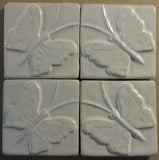 Butterfly 3"x3" Ceramic Handmade Tile - White Glaze Grouping