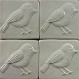 Chickadee 4"x4" Ceramic Handmade Tile - White Glaze Grouping