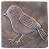 Chickadee facing left 4"x4" Ceramic Handmade Tile - Gray Glaze