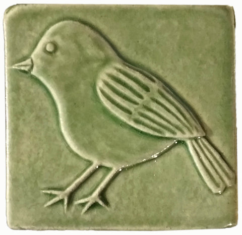 Chickadee facing left 4"x4" Ceramic Handmade Tile - Spearmint Glaze