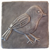 Chickadee 4"x4" Ceramic Handmade Tile - Gray glaze