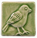 Chickadee 2"x2" Ceramic Handmade Tile - Spearmint Glaze