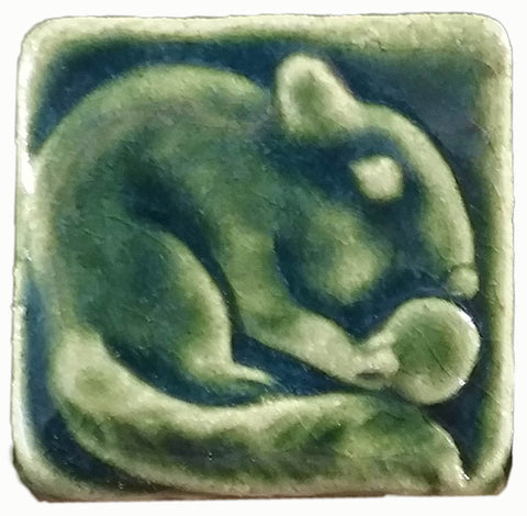 Chipmunk 2"x2" Ceramic Handmade Tile - Leaf Green Glaze