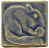 Chipmunk 2"x2" Ceramic Handmade Tile - Watercolor Blue Glaze