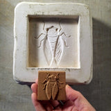 Cicada 2"x2" Ceramic Handmade Tile - size reference process photo