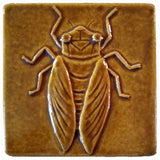 Cicada 4"x4" Ceramic Handmade Tile - Honey Glaze