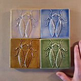 Cicada 4"x4" Ceramic Handmade Tile - multi Glaze