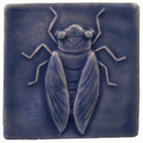 Cicada 4"x4" Ceramic Handmade Tile - Watercolor Blue Glaze