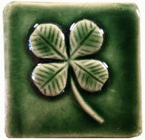 Four Leafed Clover 2"x2" Ceramic Handmade Tile - Leaf Green Glaze