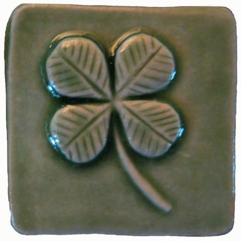 Four Leafed Clover 2"x2" Ceramic Handmade Tile - Spearmint Glaze