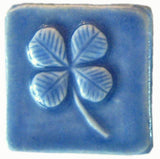 Four Leafed Clover 2"x2" Ceramic Handmade Tile - Watercolor Blue Glaze