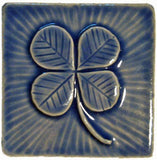 Clover 4"x4" Ceramic Handmade Tile -Watercolor Blue Glaze