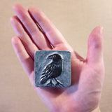 Crow Ceramic Handmade Tile - Black Underglaze  Size Reference