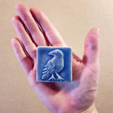 Crow Ceramic Handmade Tile - Watercolor Blue Size Reference