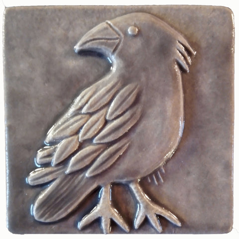 Crow 4"x4" Ceramic Handmade Tile - gray glaze