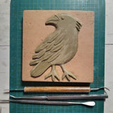 Crow 4"x4" Ceramic Handmade Tile - in progress