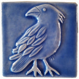 Crow 4"x4" Ceramic Handmade Tile - watercolor blue glaze