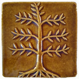 Cypress Tree 4"x4" Ceramic Handmade Tile - Honey Glaze