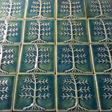 Cypress Tree 4"x4" Ceramic Handmade Tile - Leaf Green Glaze Grouping