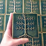 Cypress Tree 4"x4" Ceramic Handmade Tile - Leaf Green Size Reference