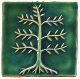 Cypress Tree 4"x4" Ceramic Handmade Tile - Leaf Green Glaze