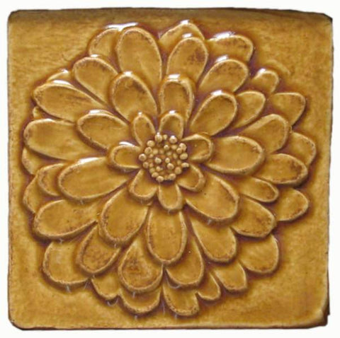 Dahlia 4"x4" Ceramic Handmade Tile - Honey Glaze
