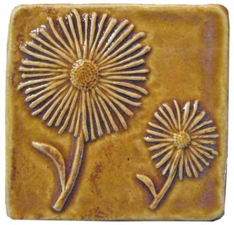 Daisies 4"x4" Ceramic Handmade Tile - Honey Glaze