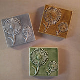 Daisies 4"x4" Ceramic Handmade Tile - multi Glaze